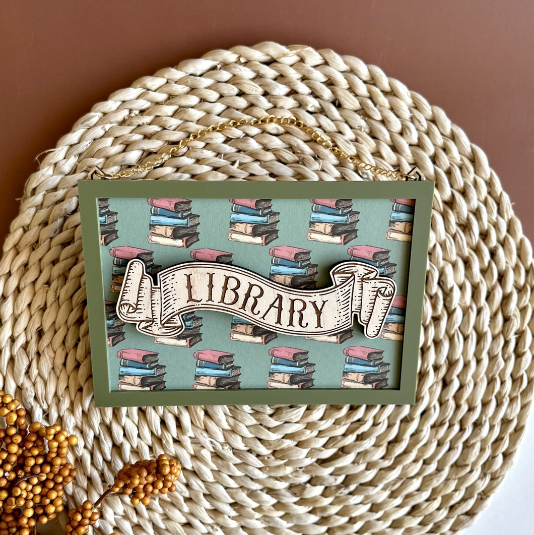 Vintage Bookstack Library Sign